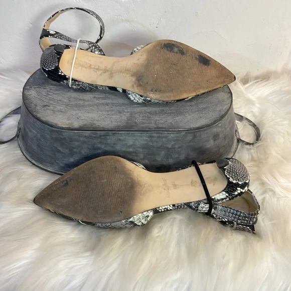 #0172 Nine West Black and Gray Snakeskin Low Heels with Wrap Ankle Strap-6.5 - Picture 9 of 11